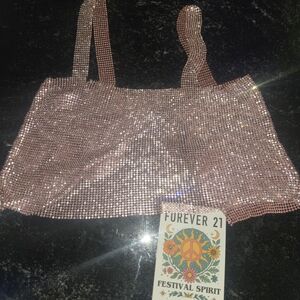 Forever 21 Rose Gold Rhinestone Festival Crop Top